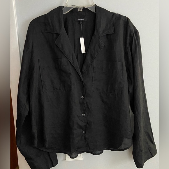 Madewell Resort Black Long Sleeve Collared Button Down Ramie Shirt Size M - Picture 3 of 11